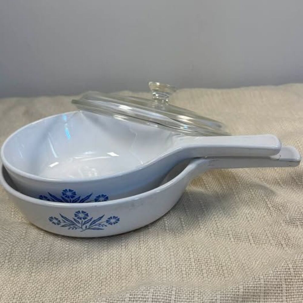 Vintage Corning Ware Blue Cornflower Skillets with Lid
